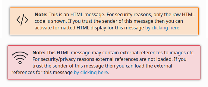 Improved look and feel of the "HTML Content" and "External References" warnings